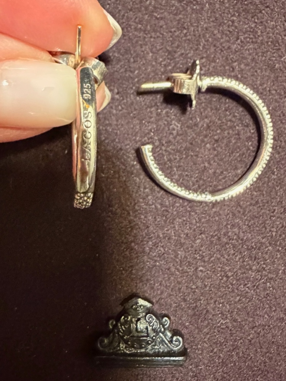 LAGOS Signature Caviar Sterling Silver 1” Hoop Earring - Picture 2 of 5